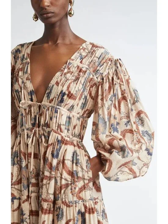 Zimmermann Ascension Tie Billow Cotton Tiered Maxi Dress AU 2 / US 8 NWT $1,250 - Picture 2 of 13